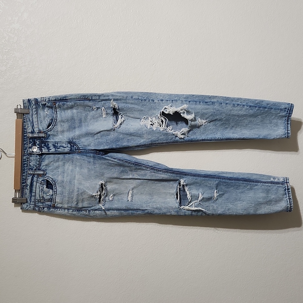 American Eagle Tomgirl High Rise Distressed Jeans Denim Pants Button Fly 2R - Picture 2 of 10